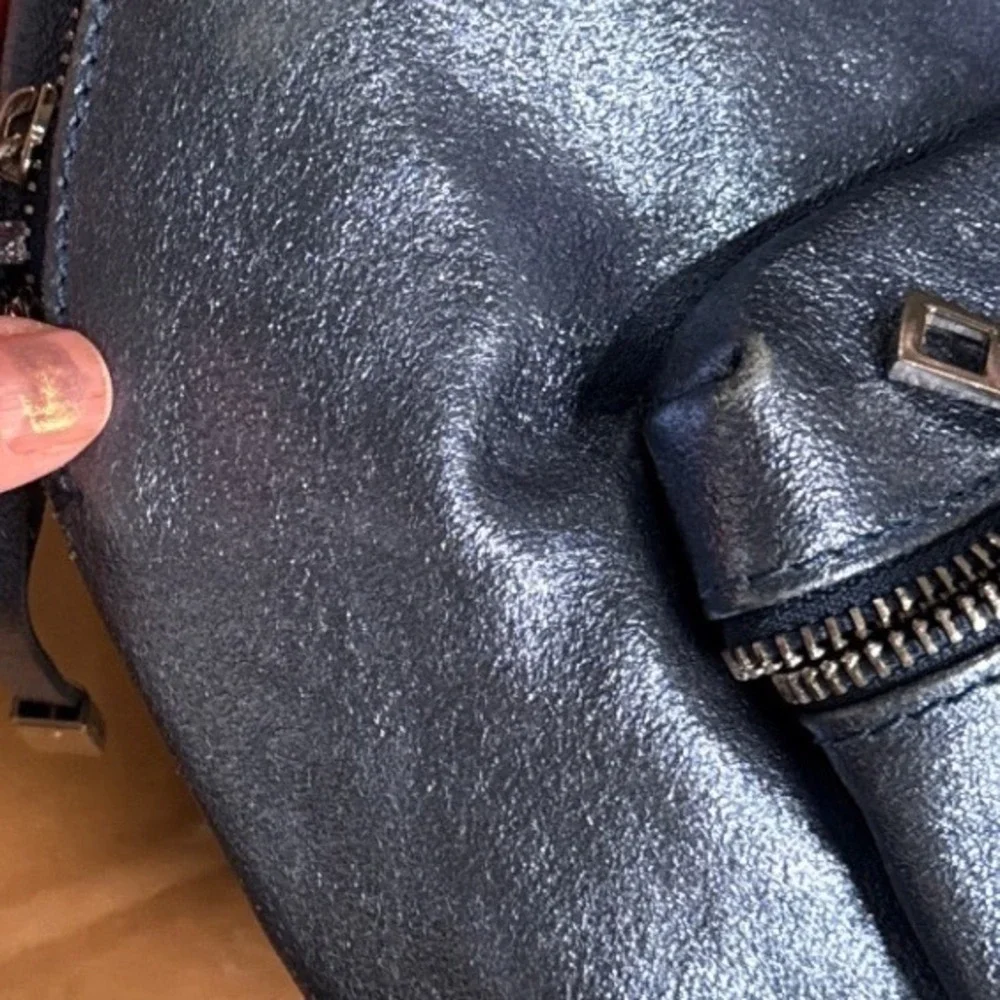 Monnalisa‎ Monica Metallic sparkly Blue Leather Mini Backpack Bow Detail  12x9